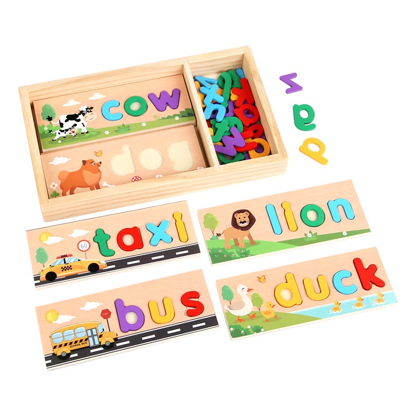 Children'S Wooden Box Word Spelling Game English Alphabet Early Education Cognitive Spelling Kindergarten Wooden Educational Toys - Image 1